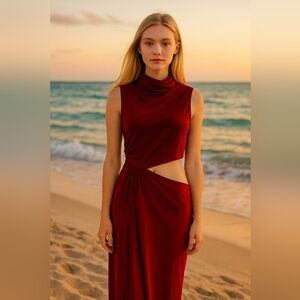 Asos Burgundy Waist Cut Out Dress